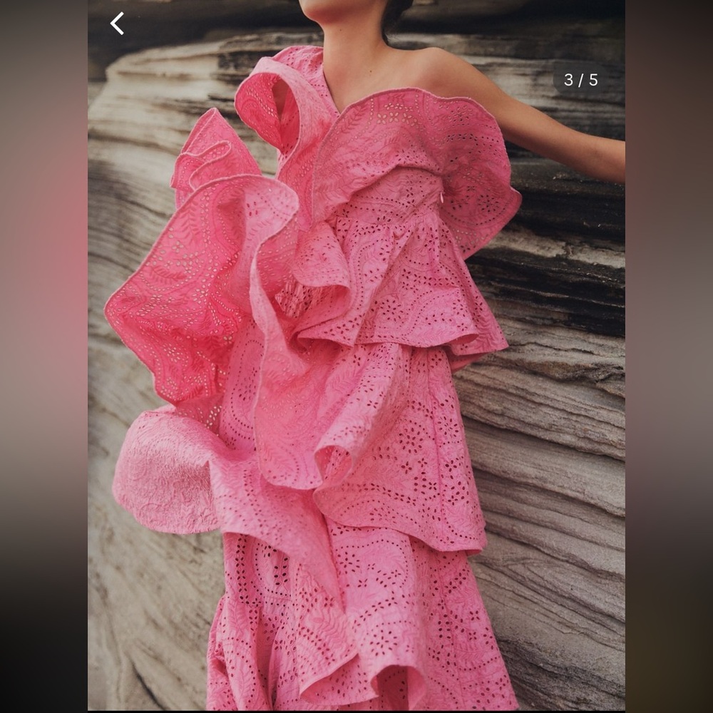 Chic One-Shoulder Pink Ruffle Dress - Picture 3 of 9